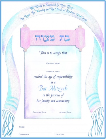 Bat Mitzvah Certificate by Cindy Michael