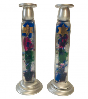 Fused Glass Shabbat Candlesticks by Beames Designs