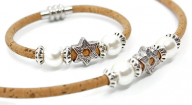 Star of David Bali Style Beaded Cork Bracelet 