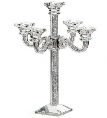 Crystal 5 Branch Candelabra with Crushed Crystal Filled Stem