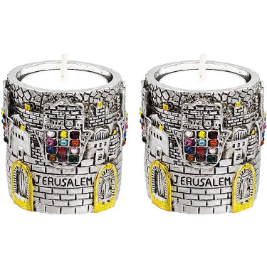 Jerusalem Hamsa Silver and Gold Plated Candleholder