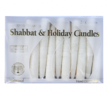 Frosted White Shabbat and Holiday Candles 24 Pack