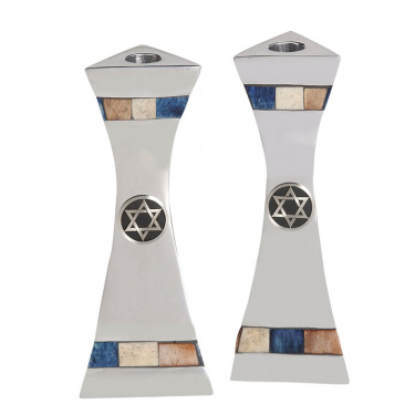 Aluminum Shabbat Candlesticks with Decorative Inlay / Star of David