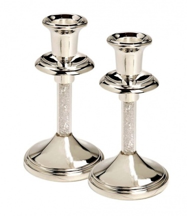 Silver Plated Candlesticks with Clear Stones