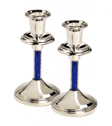 Silver Plated Candlesticks with Blue Stones