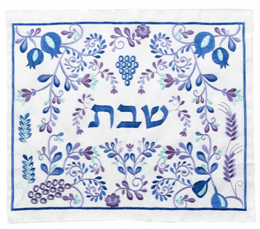 Embroidered Blue Pomegranate Challah Cover