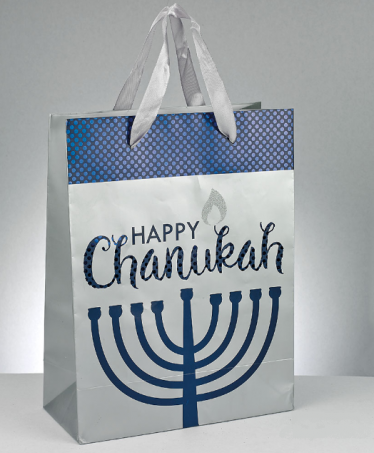 Large Chanukah Gift Bag with Foil and Glitter Accents