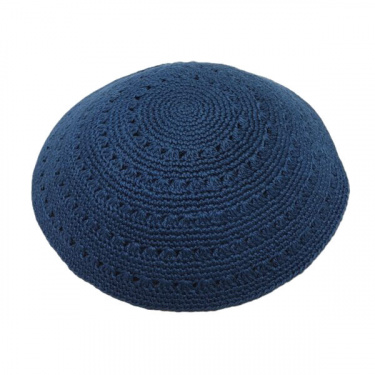 Hand Made Fine Knit Blue Yarmulke 