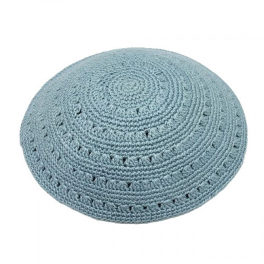 Hand Made Fine Knit Light Blue Yarmulke 