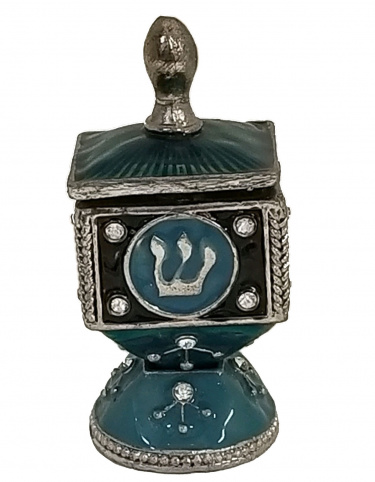 Hinged Enamel Dreidel with Stand with Rhinestones