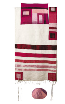 Emanuel Raw Silk Maroon on White Tallit Set