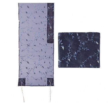 Emanuel Embroidered Organza Blue Flower Tallit Set