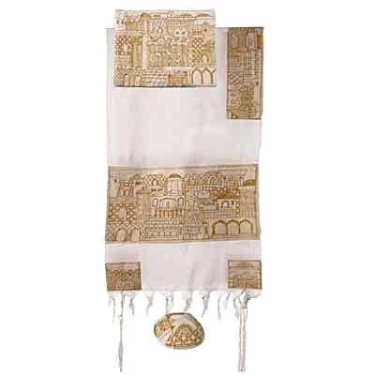 Emanuel Jerusalem in Gold - Completely Embroidered Tallit