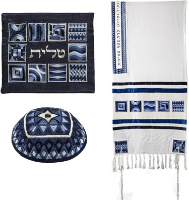 Emanuel Geometric Square Design Blue Tallit