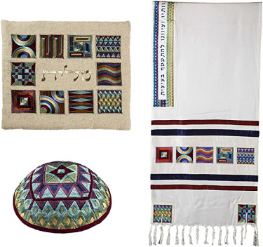 Emanuel Geometric Square Design Multi-Color Tallit