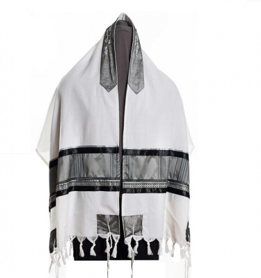 Galilee Silk Modern Gray and Black Decorated Tallit 
