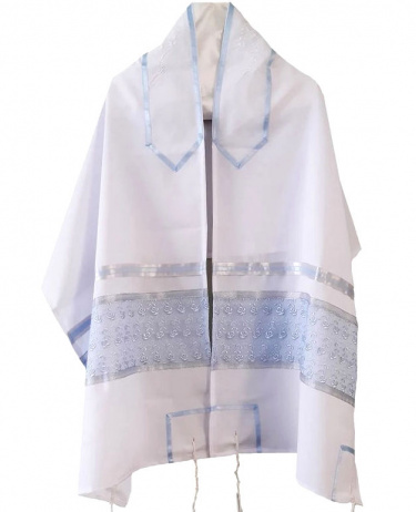 Galilee Silk Baby Blue and Silver Floral Tallit 