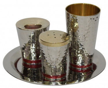 Hammered Nickel Plated Havdalah Set with Red