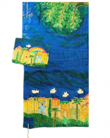 Blue Silk Tree of Life Tallit Set