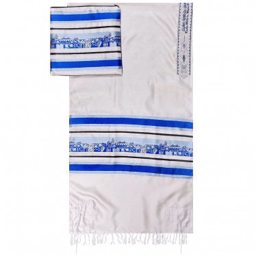 Jerusalem Tallit Set, Blue