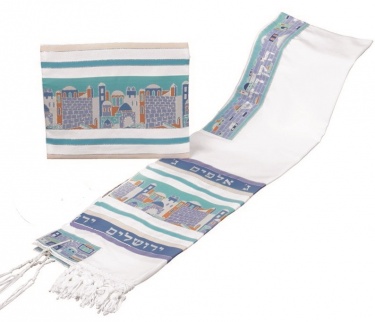 Jerusalem Tallit Set Pastel/Silver