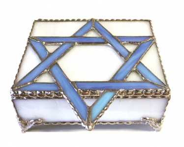 White Square & Blue Star Stained Glass Jewelry Box