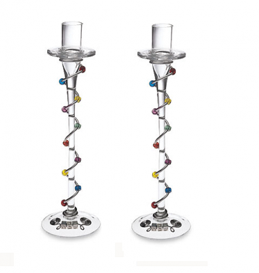 Glass candlesticks w/ Hebrew 