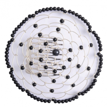 Elegant Woman's Beaded Wire Kippah in Black Flower Design