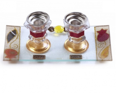 Lily Art Candlesticks - Glass & crystal with Tray