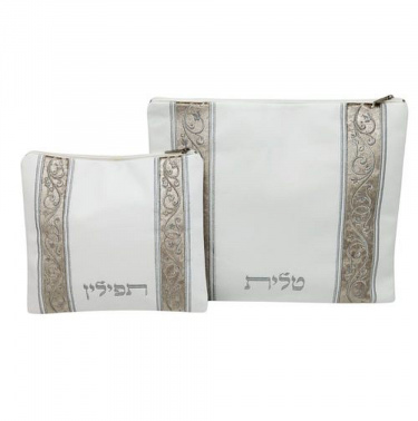 Cream and Light Brown Velvet Tallit and Tefilin Set