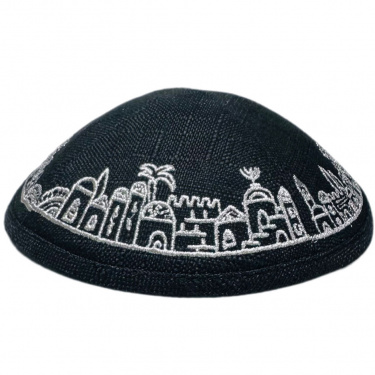 Jerusalem Linen Kippah, Black