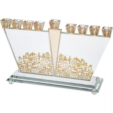 Crystal Jerusalem Menorah on Stand