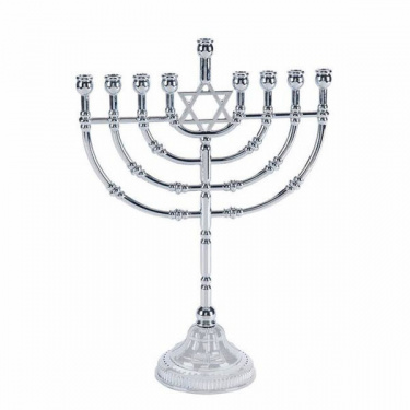 Chanukah Traditional Menorah Nickel Plated, Large