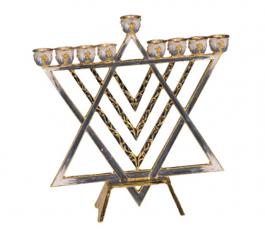 Jewish Star Enameled Menorah with Jeweled Accents - Gray