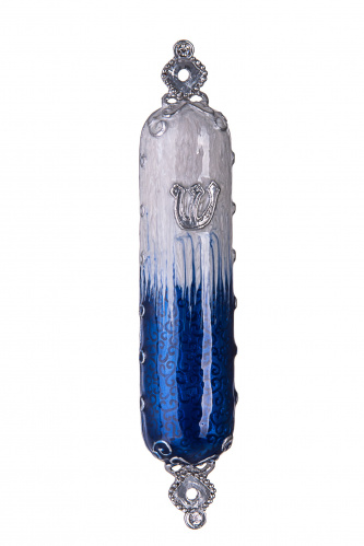 Royal Blue and White Enamel Mezuzah