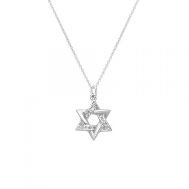 Sterling Silver Magen David Pendant and Chain Crushed Stone Accent