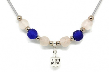 Chunky Dreidel Charm Beaded Leather Necklace