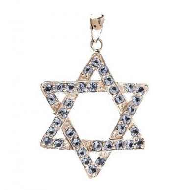 Jewish Star Necklace with Blue Stones