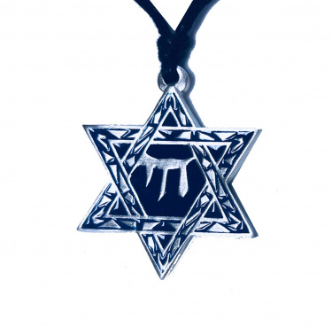 Pewter Jewish Star with Chai Necklace