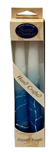 Safed Shabbat Taper Pair Candles - Classic Blue