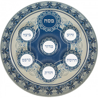 Blue Elegance Glass Seder Plate
