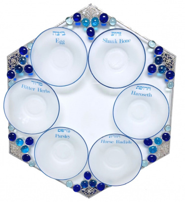 Beaded Glass Seder Plate AND Matzah Holder by Anat Brigg SET