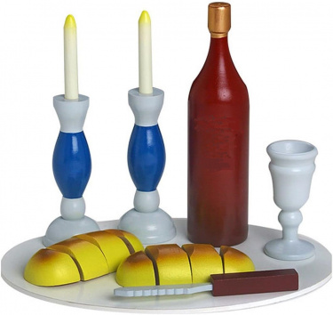 Large Colorful Wooden Shabbat Set in a Sack
