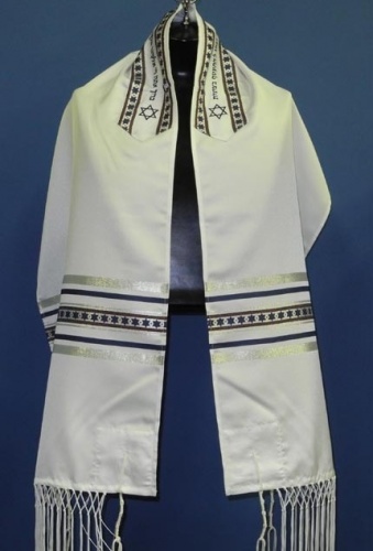 Star Woven Silver Ribbon Tallit Set