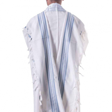 Light Wool Traditional Tallit, Slate Blue Size 45