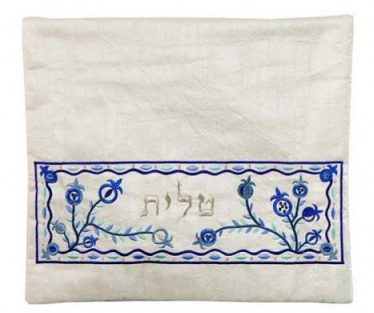 Yair Emanuel Tallit Embroidered Silver and Blue Pomegranate Tallit Bag