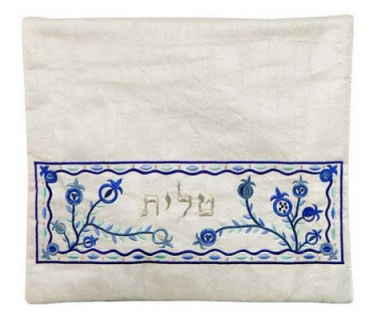 Yair Emanuel Tallit Embroidered Silver and Blue Pomegranate Tallit Bag