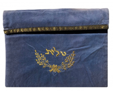 Blue/Gold Velvet Tallit Bag with Sheaves