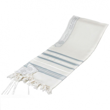 Tashbetz Gray & Silver Stripes Wool Tallit size 60