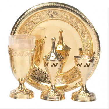 Brass Mother of Pearl Pewter Havdalah Set